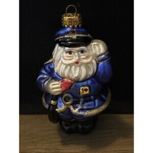 Designers Studio Glass Policeman Ornament Blue Handcrafted Blown Glass